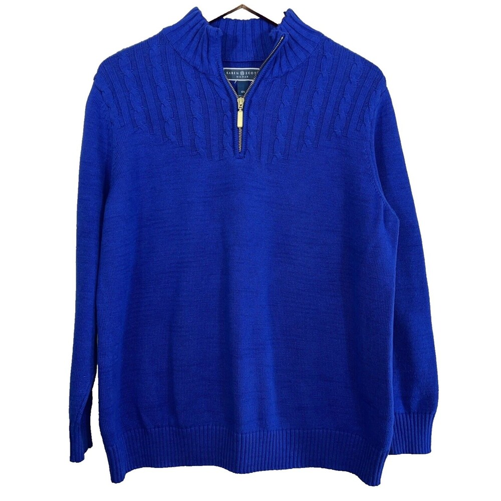 Karen Scott Sweater Women's Pullover 1/4 Zip Mock Neck Blue Size 0X (12W)